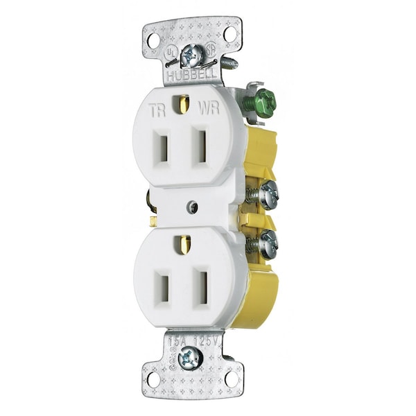 Hubbell Wiring Device-Kellems Straight Blade Receptacle, 5-15R, 15 A, 125V AC, 2 Pole, 3 Wire, Self-Grounded RR15SWWRTR - main